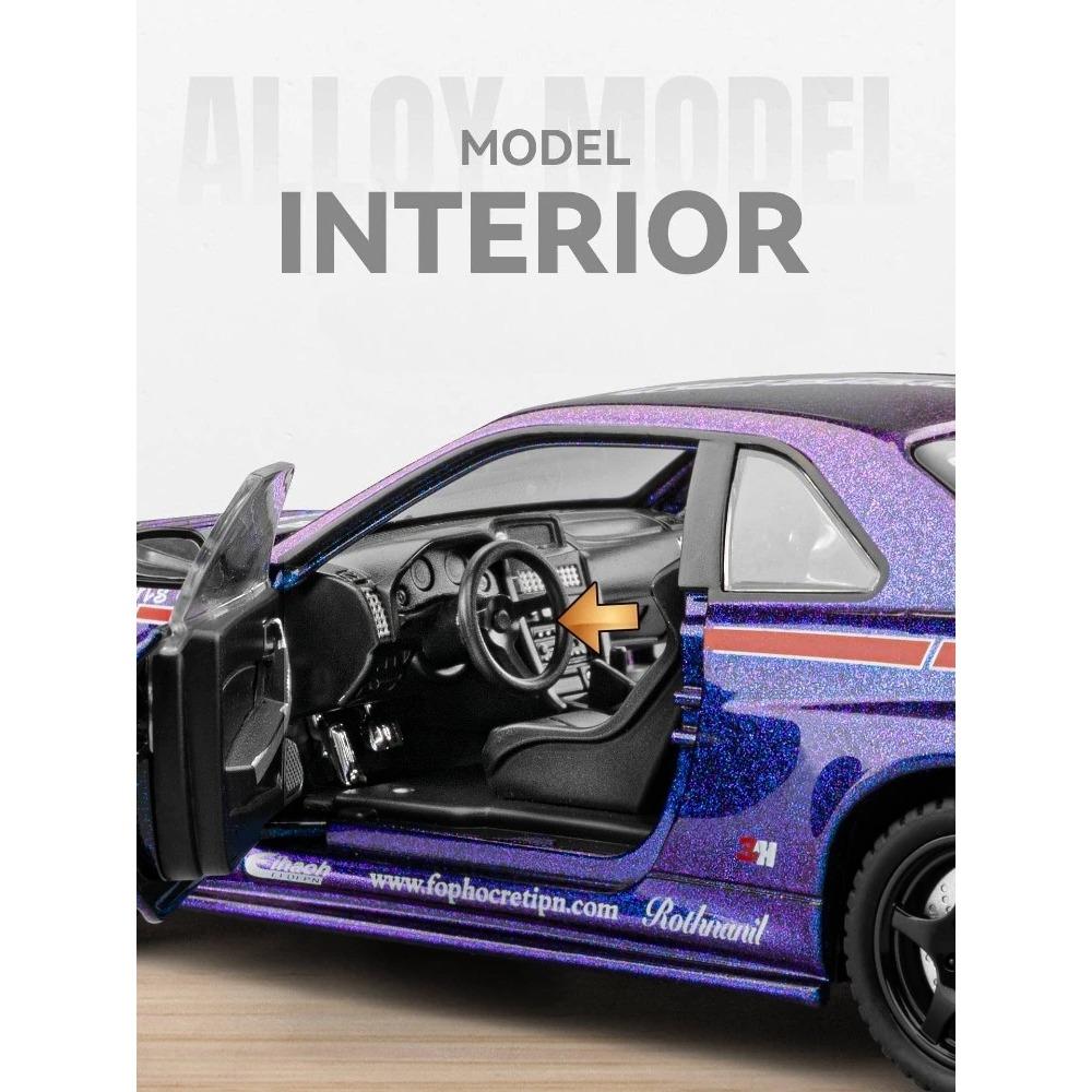 Simulation 1/24 Nissan GTR Alloy Racing Car Model with Sound Light Collection Miniature Voiture Toy Vehicle Children Boy Gift