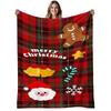 1pc Cozy Christmas Santa Gingerbread Candy Cane Flannel Blanket - Soft Warm Plaid Bedspread with Gingerbread, Candy Canes & Santa Print, 280GSM All-Se