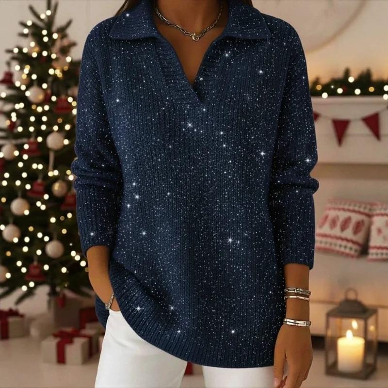 Effen Pullover Lange Mouwen Omgeslagen Kraag Losse Pasvorm T-shirt