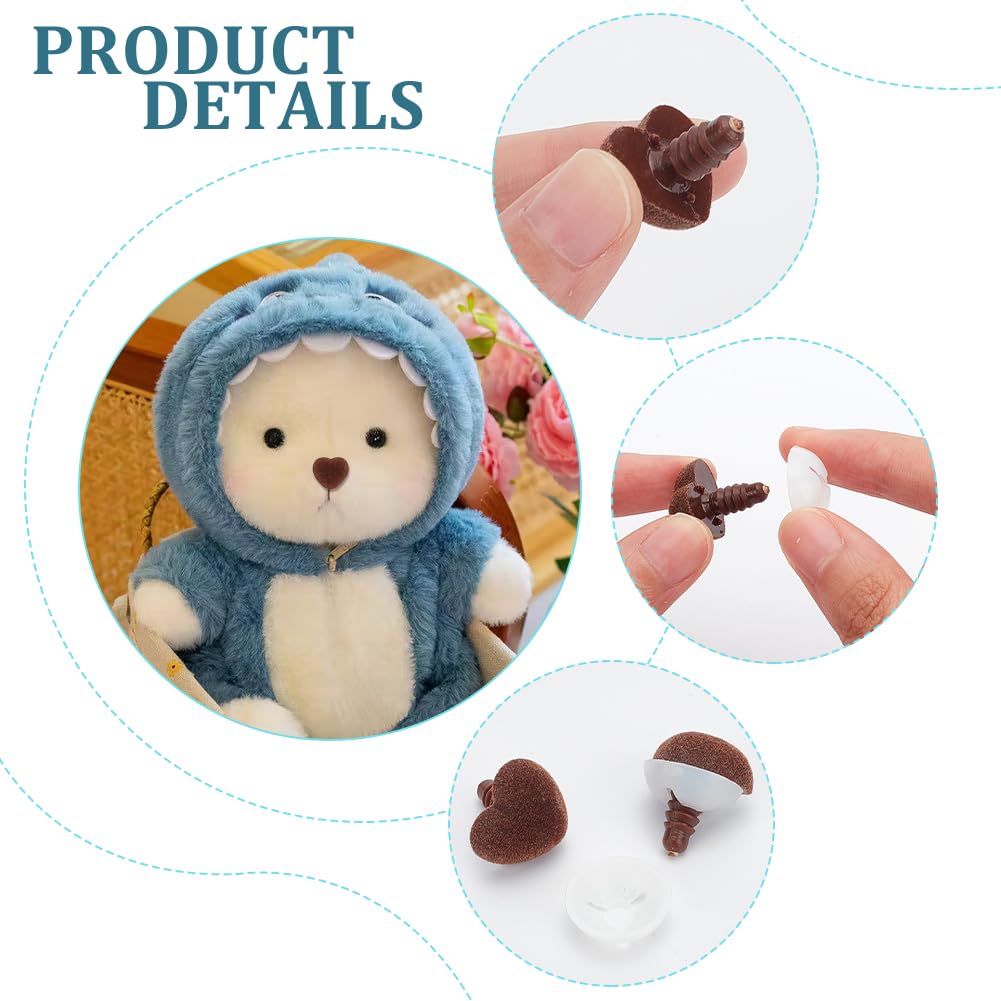 PH PandaHall 36pcs Plush Noses Bunny Noses Heart Doll Noses Velvet 3 Colors 3 Sizes Shy Nose Pink Nose Toys with Washers for Stuffed Toy Making and