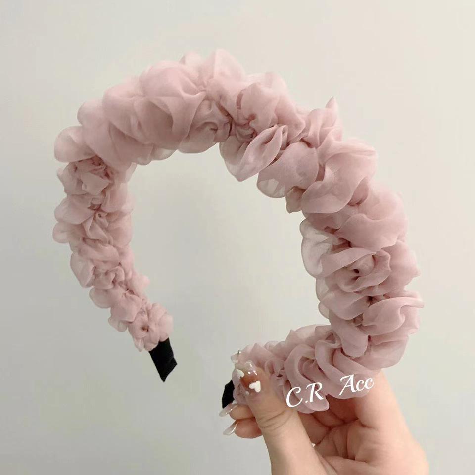 

Женская универсальная сетчатая повязка на голову с оборками для умывания лица и выхода в свет розовый