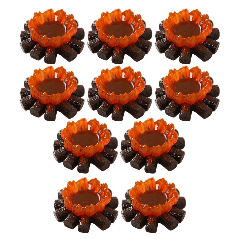 10Pcs Mini Fake Campfire Ornament Set Waterproof Resin Fire Models for Garden Patio Mini Scene Decoration