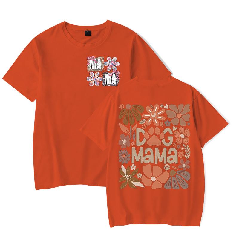 Dog Mama Fashion Casual T-shirts Funny Gift for Dog Owner Short Sleeve Tee Floral Boho Vintage T-Shirt Design Women's Clothing