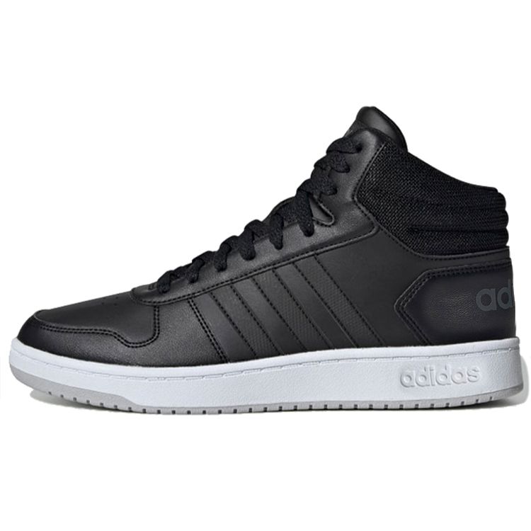 Adidas Neo Hoops 2.0 Mid Fabric Synthetic Leather Trendy Breathable Retro Basketball Shoes Men Sneakers Black Gray EE7379