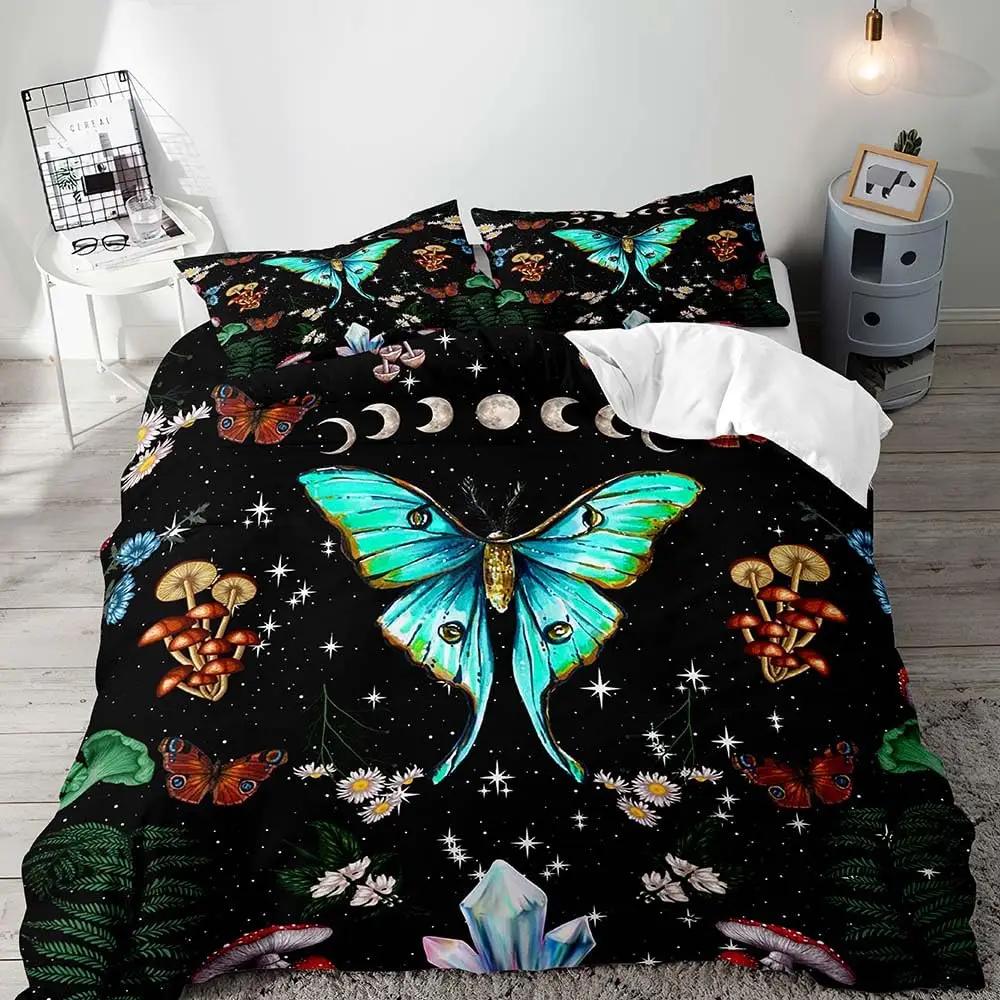 Comforter 3 Pcs Mushroom Bedding Set Butterfly Queen Boys Girls Kids Bedding Star Galaxy Botanical Boho Aesthetic Ultra Soft