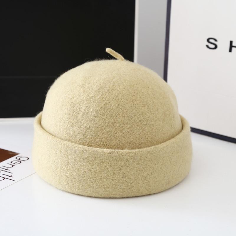 

Персонализированный твит Шапка-федора из австралийской шерсти осень-зима теплая с подвернутыми полями твидовая шапка-дыня M（56-58cm） жёлтый