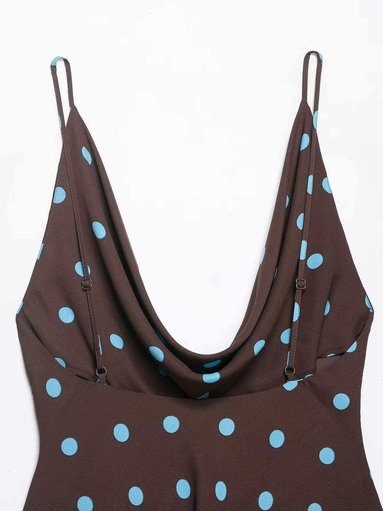 Retro Blue Polka Dot Spaghetti Strap Tank Top for Women - Summer 2026 Collection