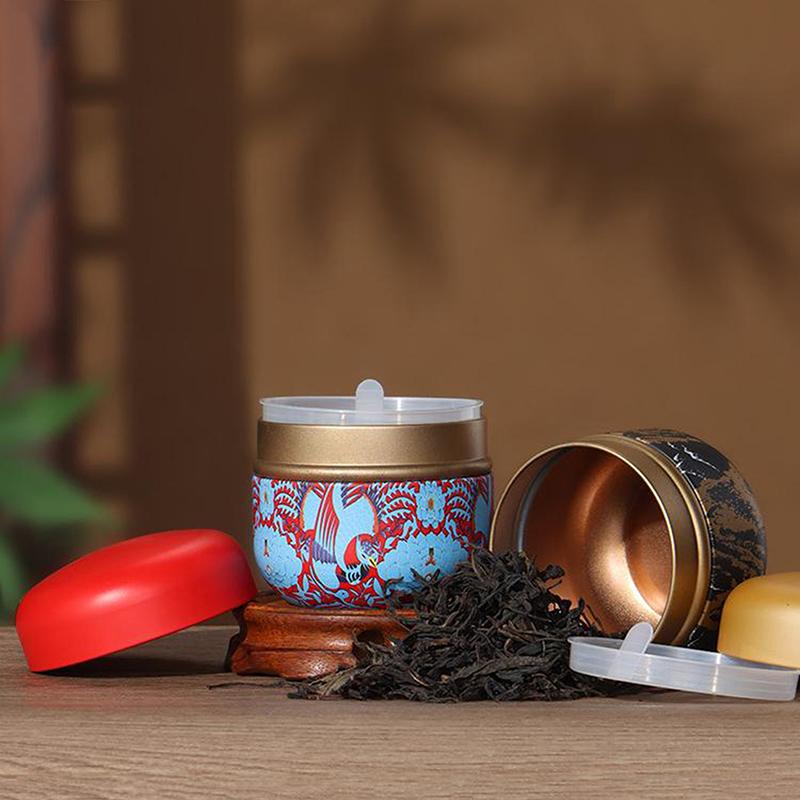 Mini Exquisite Prints Tea Tin Double Cover Tea Storage Container Portable Chinese Style Tea Can Universal Home Kandy Spices Can