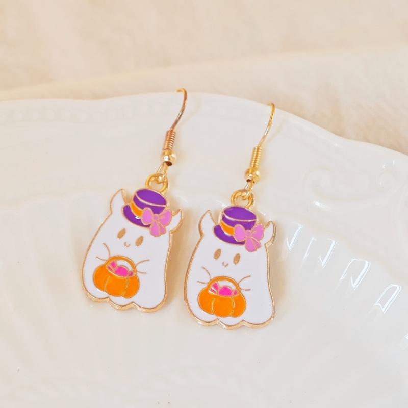 Halloween Asymmetrical Spider Web, Pumpkin, Bat, Imp Earrings, Female Creative Cartoon, Dark Animal Earrings