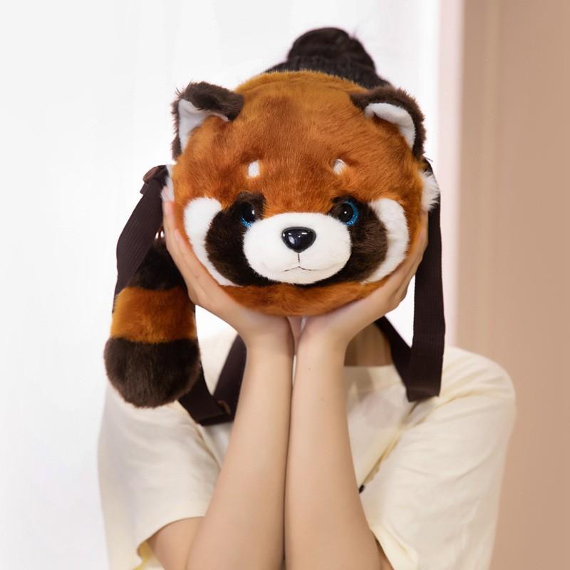 Süßes Panda Waschbär Stirnband Rucksack Kinder Geburtstagsgeschenk Plüschtier Tragbarer Tierrucksack für Mädchen Jungen