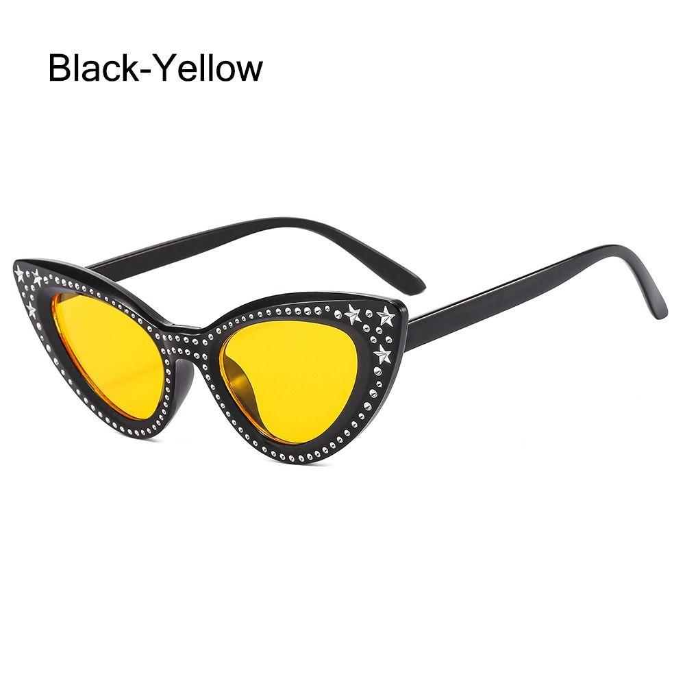 Stars Decor Cat Eye Sunglasses for Women Diamond Sun Glasses Rhinestone Bling Shades Y2K Cycling Driving Eyewear