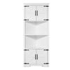 68" Corner Storage Cabinet with 4 Wooden Doors & Adjustable Shelves White
