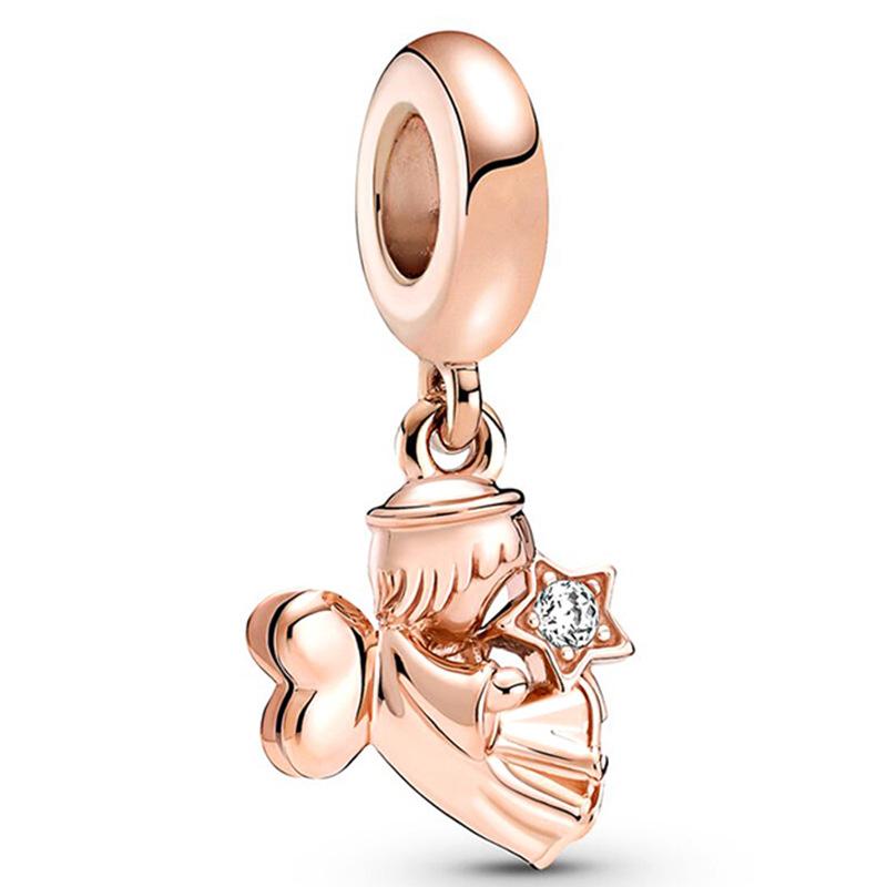 Rose Gold Large Hole Loose Beads Pendant For DIY Pulsera Necklace Accessories Women Fine Jewelry Gifts
