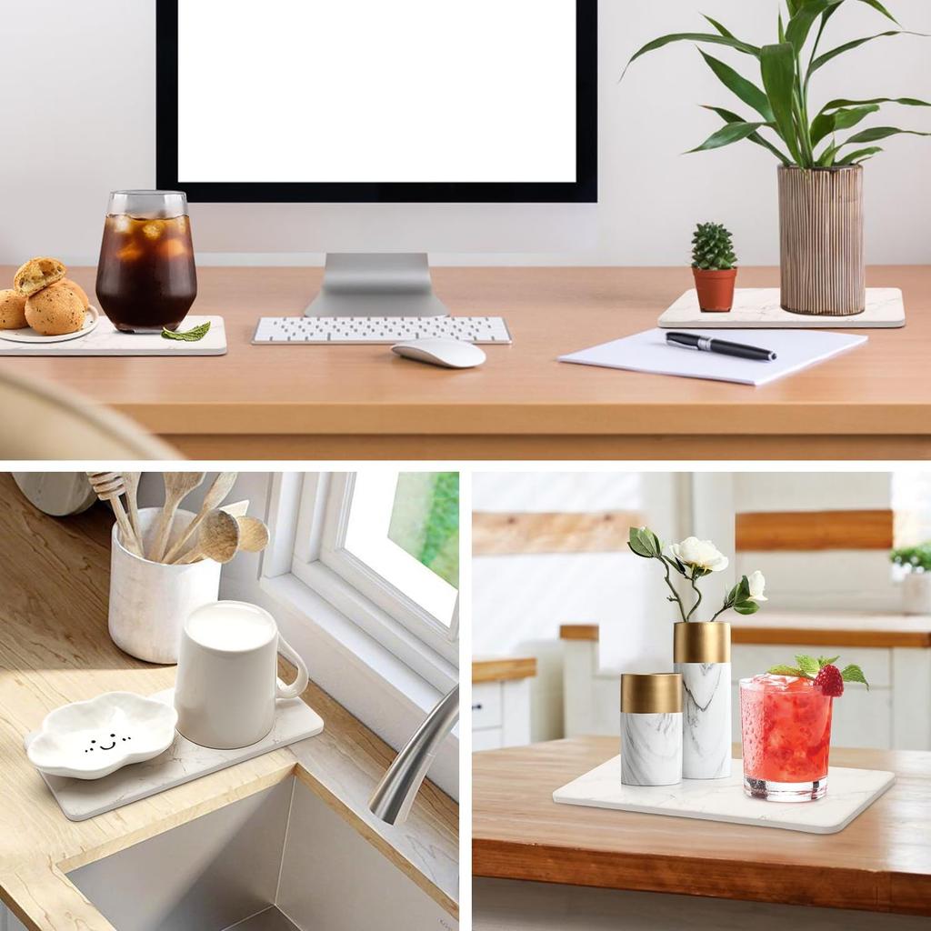 Diatomaceous Earth Water-Absorbing Drainage Tray Bathroom/Kitchen Countertop Soap Dish Sponge Storage Mat White 2PCS