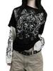 Long-sleeved T-shirt, Loose Fit, Faux Two-piece, Round Neck, Retro Print.