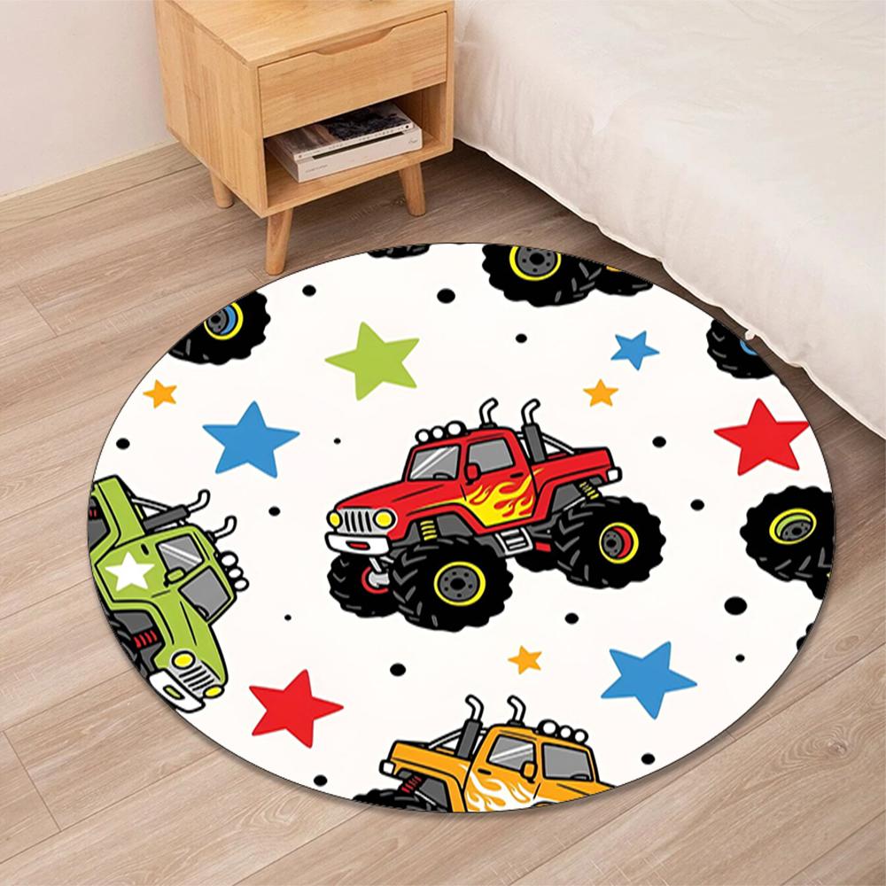 Truck Printed Round Rug Carpet Chair Rug Area Rug Entryway Doormats,for Office Chair Living Room Bedroom Kitchen Room.