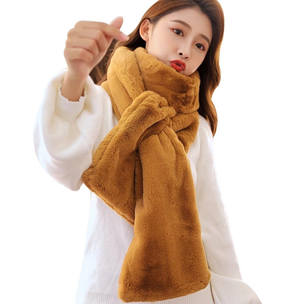 Fashion Thicken Warm Faux Fur Winter Scarf Soft Plush Cold-proof Neck Protector Windproof Solid Color Shawl Scarves for Women
