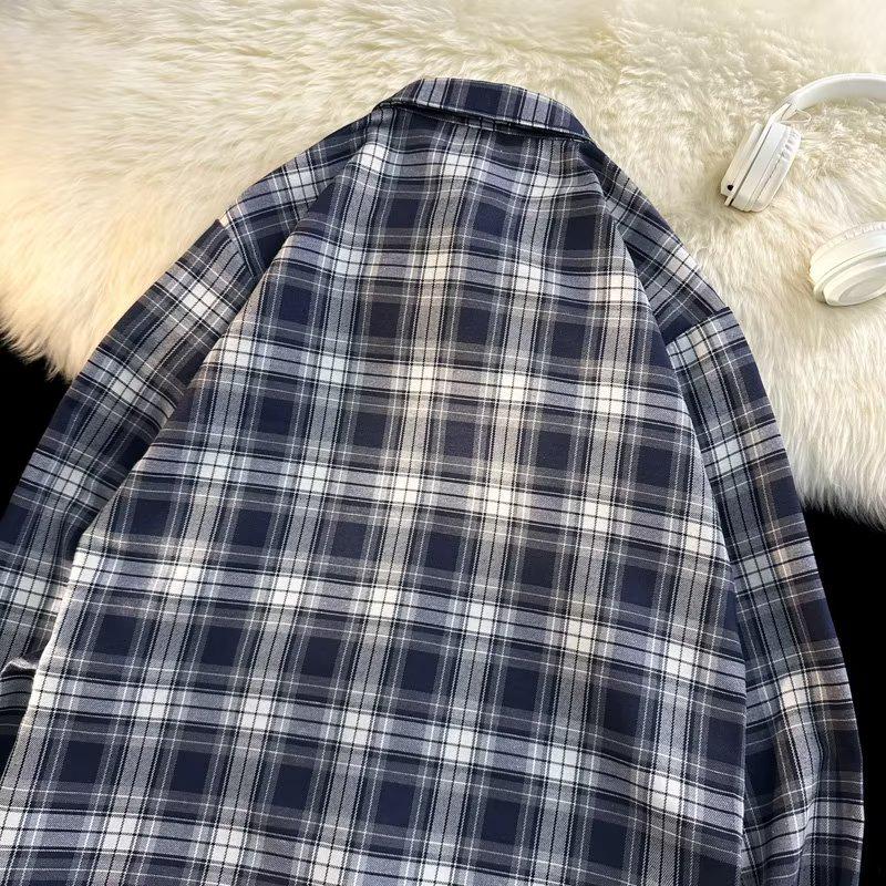 Men's Chic Korean Style Retro Plaid Long-Sleeve Sun-Proof Cardigan Shirt - Autumn Fashion