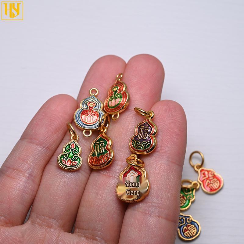Copper-Plated 24k Gold Gourd Fulushou Fu Charm Pendant for DIY Jewelry