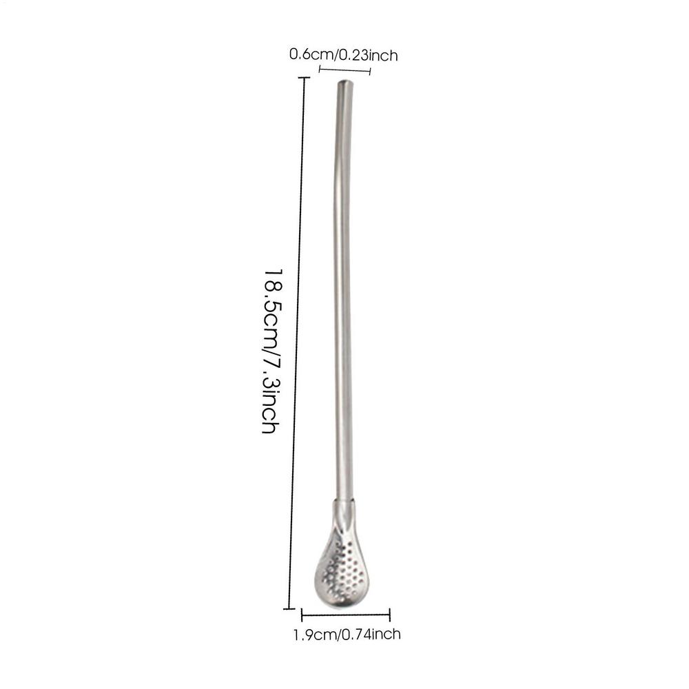 Removable Stainless Steel Straw Filter Spoon with Cleaning Brush Reusable Metal Straw Spoon Cocktail Stirrer for Drinking Tea