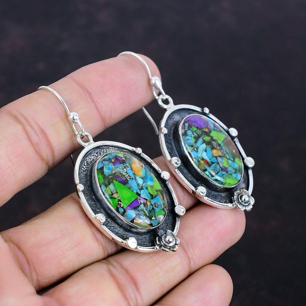 Fiesta Kingman Turquoise Earring Multi Copper Turquoise Earrings 925 Sterling Silver Earring Gemstone Earrings Handmade Jewelry Drop Earring