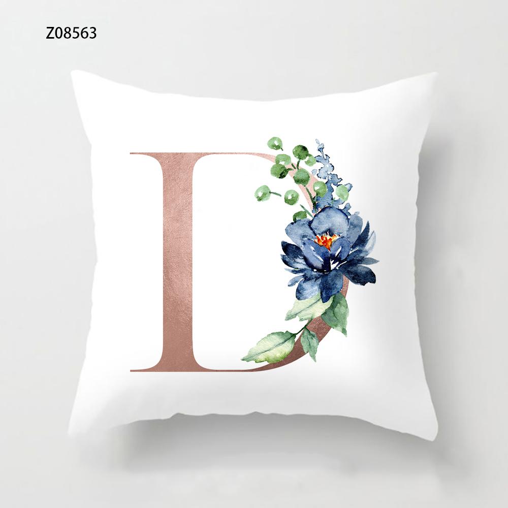 Pink Initials A B C Pillowcase Alphabet Flowers Home Sofa Decor Cushion Cover Living Room Bedroom Bed Decorative Pillow Cover