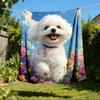 1pc Fluffy White Dog Outdoor Blanket - Lightweight Flannel Throw For Travel, Camping, Livingroom, Couch, Chair Yy251114231