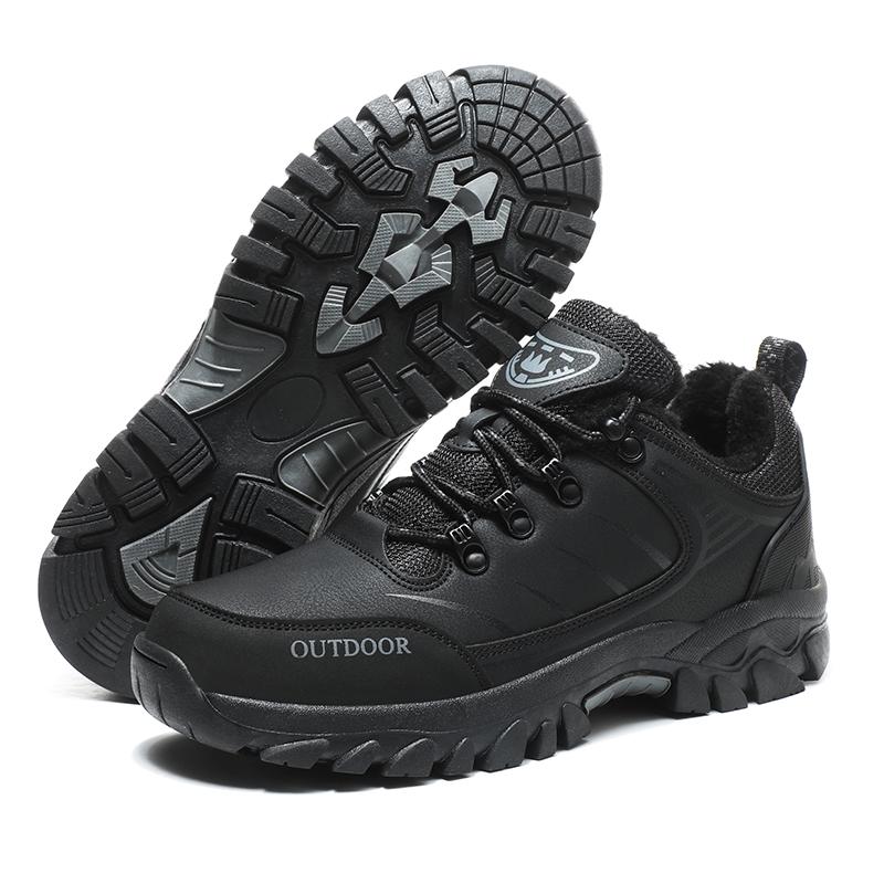 

Мужские зимние походные спортивные ботинки плюшевые теплые уличные ботинки мужские из ПУ кожи водонепроницаемые ботинки для альпинизма треккинга противоскользящие 42 чёрный