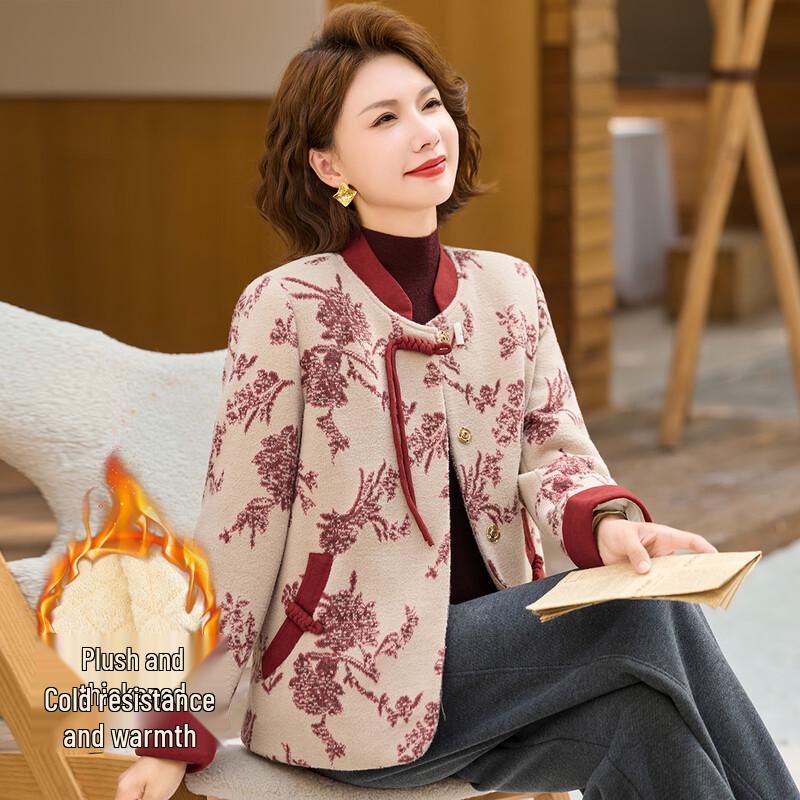 Paster New Chinese Style Fleece Lined Knit Cardigan for Mid-Aged 4XL