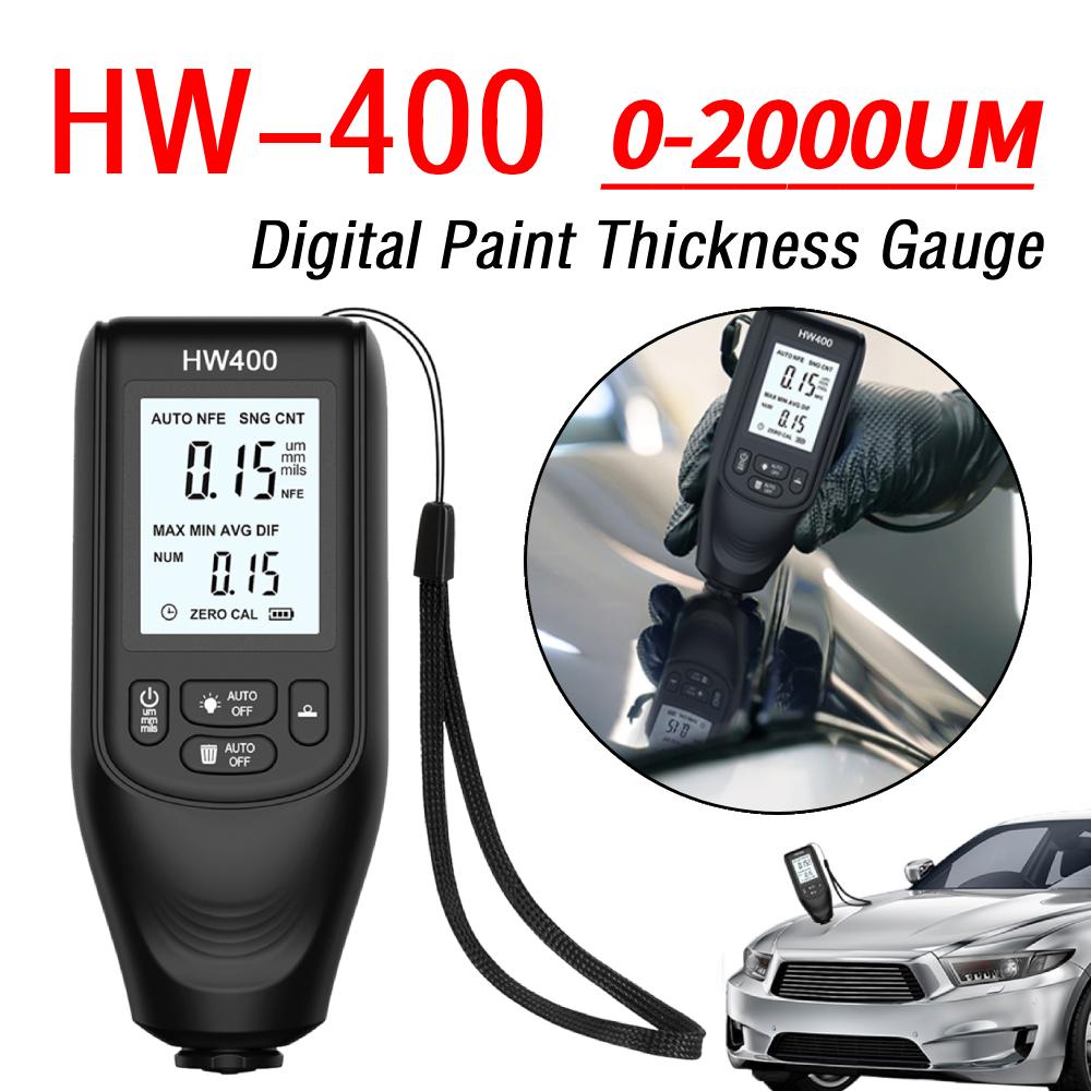HW-400 Digital Paint Thickness Gauge 0-2000UM Automotive Paint Mil Thickness Tester Car Coating Thickness Meter for FE NFE