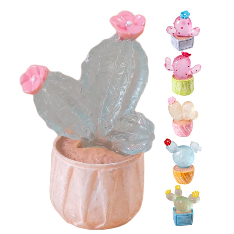 JOINPAYA Miniature Cactus Figurines, Set of 6, Glow-in-the-Dark Resin, for Interior Decoration, Car Decor, Dollhouse, Terrarium, Bonsai, Miniature