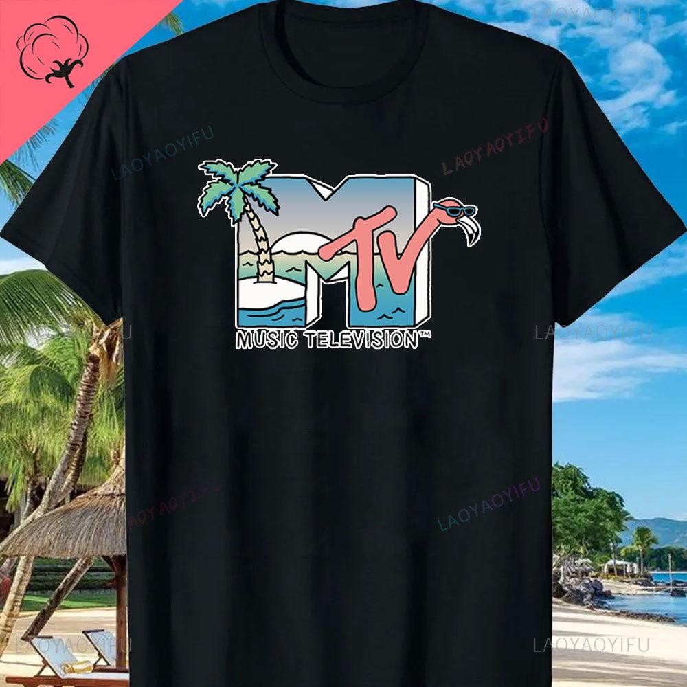MTV Beach Island Logo Retro Grafik Baumwoll T-Shirt M-T-V Sonnenuntergang Palme Print Top Unisex Grafik T-Shirts