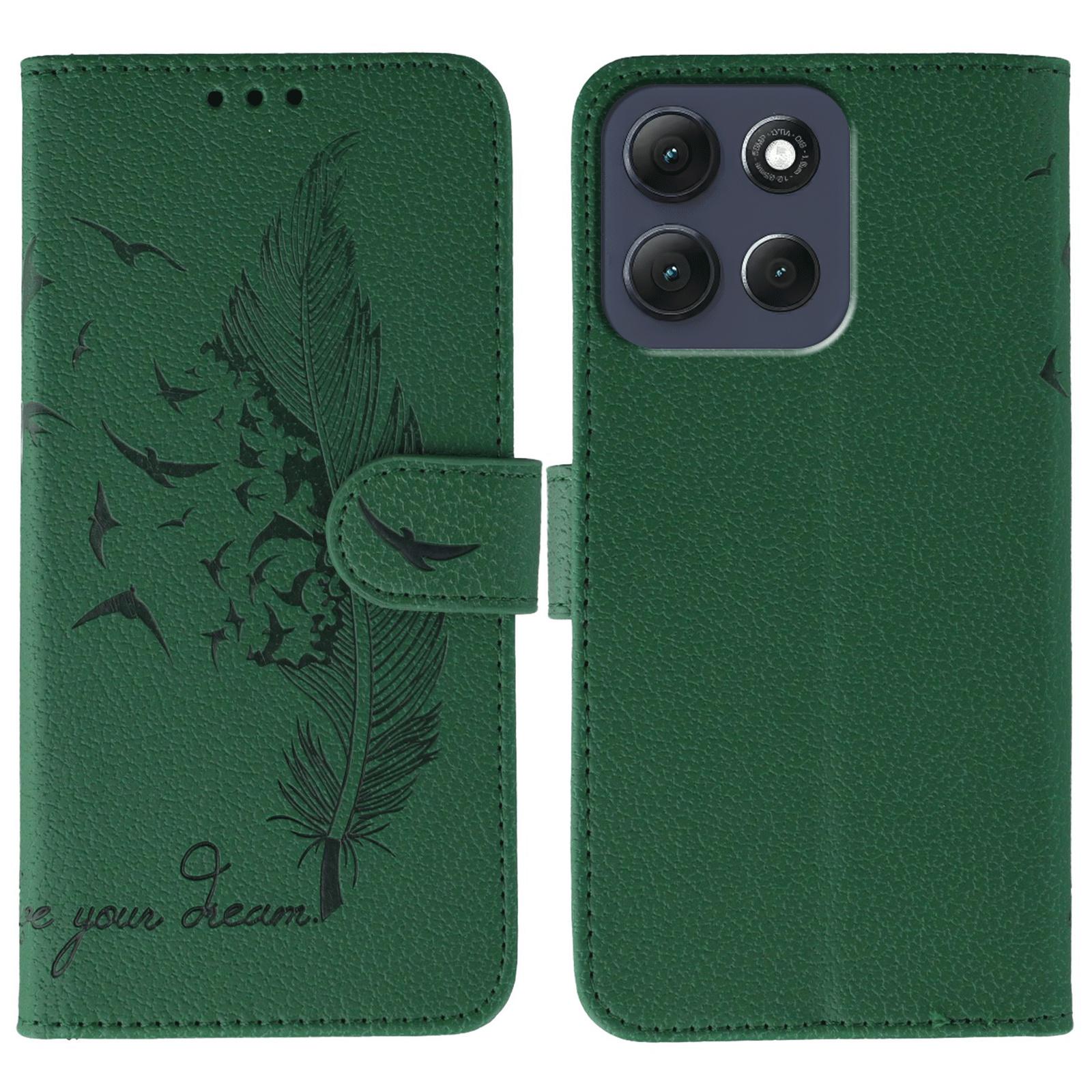 

For Motorola Moto G86 5G Case Feather Imprint PU Leather Wallet Phone Cover Green