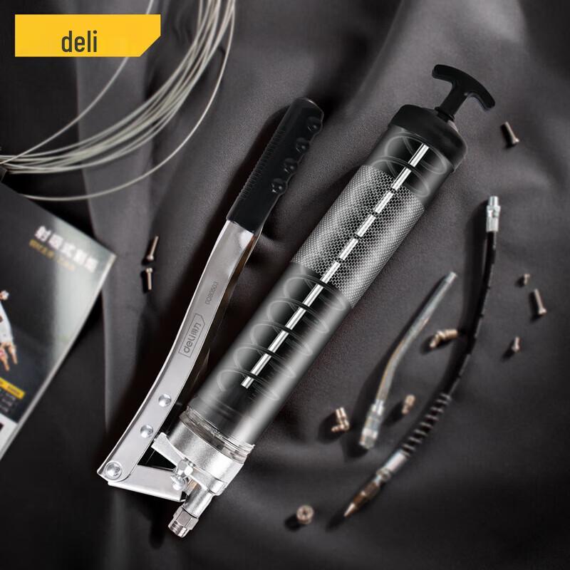 Deli 600CC Double Bar Transparent Tube Grease Gun