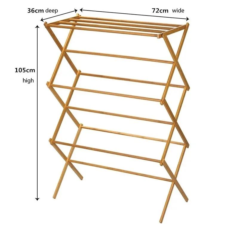 Bamboo Floor Clotheshorse Clothes Drying Rack Towels Hanging Folding Laundry Dryer Stand Storage Organizer