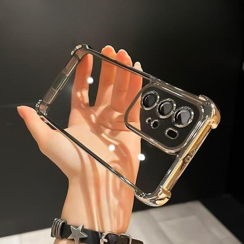 Suitable for Samsung S25ultra Flash Powder Electroplated Mobile Phone Case S24FE Four Corner Airbag Anti Fall A73 Transparent A56 Set
