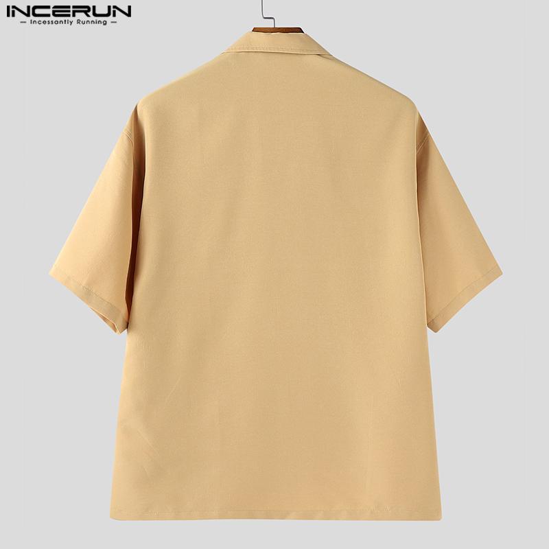 INCERUN Oversized Men Lapel Neck Short Sleeve Buttons Print Casual Shirts
