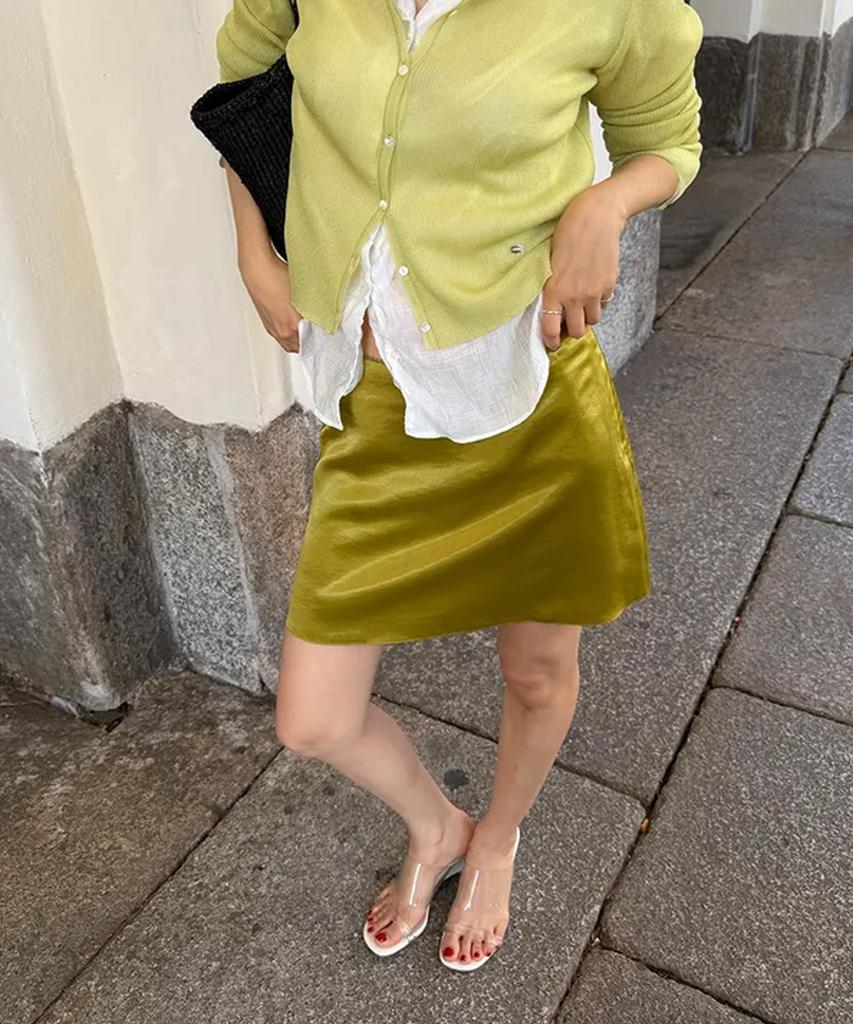 Howaseu Lace Satin Skirt (Olive)