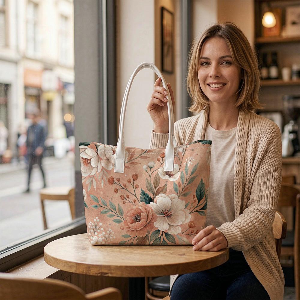 Elegant Floral Printed Tote Bag for Daily Shopping and Commuting