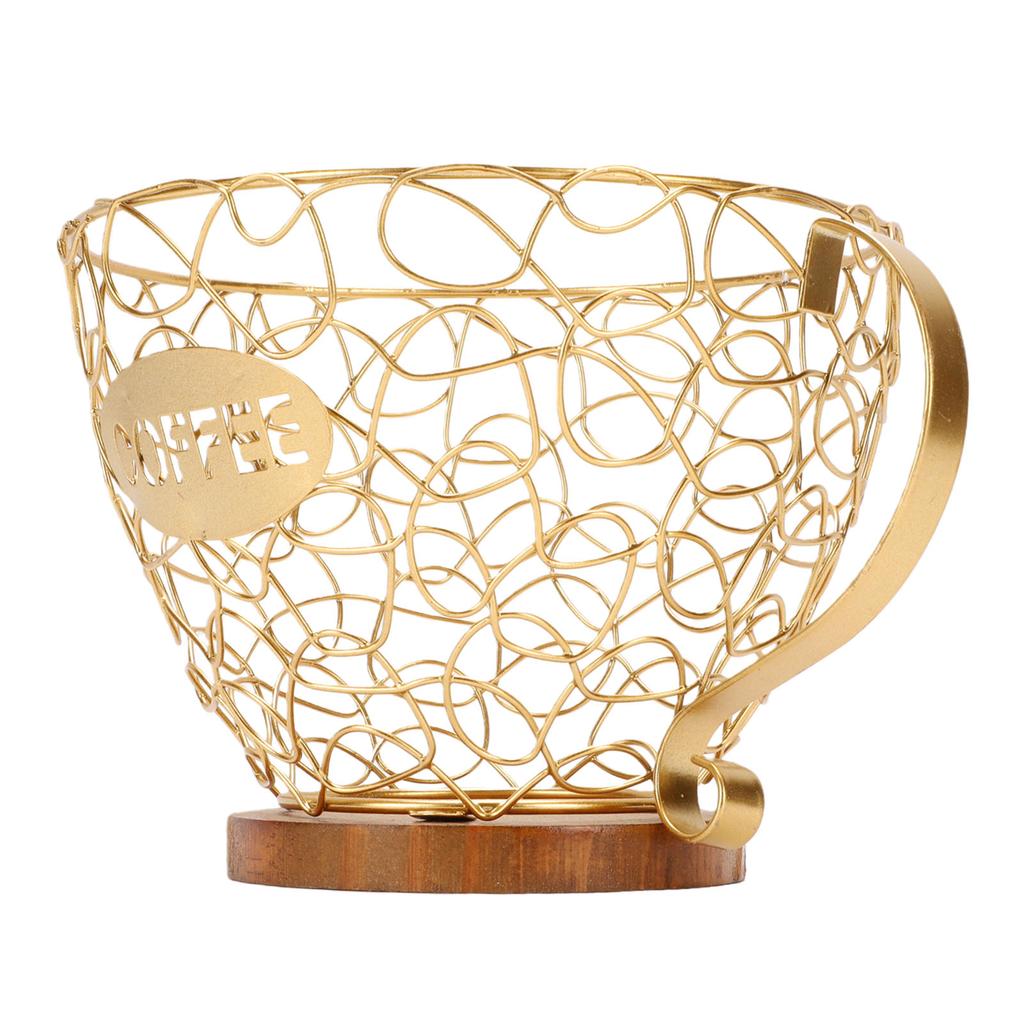 Coffee Pod Holder   Metal Coffee Capsule Storage Basket with Wood Base for Kitchen Countertop