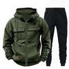 Mens Hooded Zip-Up Workwear Sweatsuit Set Long Sleeve Top Pants Fall Casual Two-Piece Outfit