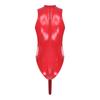 Herren Glänzender PU Ärmelloser Stehkragen Beutel Bodycon Bodysuit Dessous