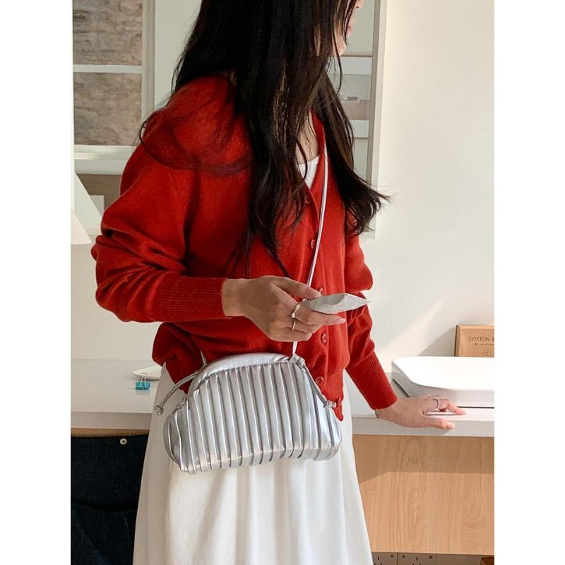 Plissee-Tasche Damen modische Retro Nischendesign Clip Umhängetasche Damen modische Leder Messenger Bag Damen