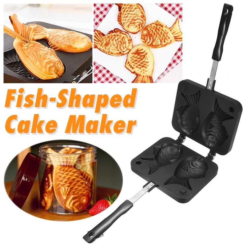 Taiyaki giapponese antiaderente a forma di pesce Bakeware Waffle Pan Maker 2 stampi Strumenti per la cottura della torta