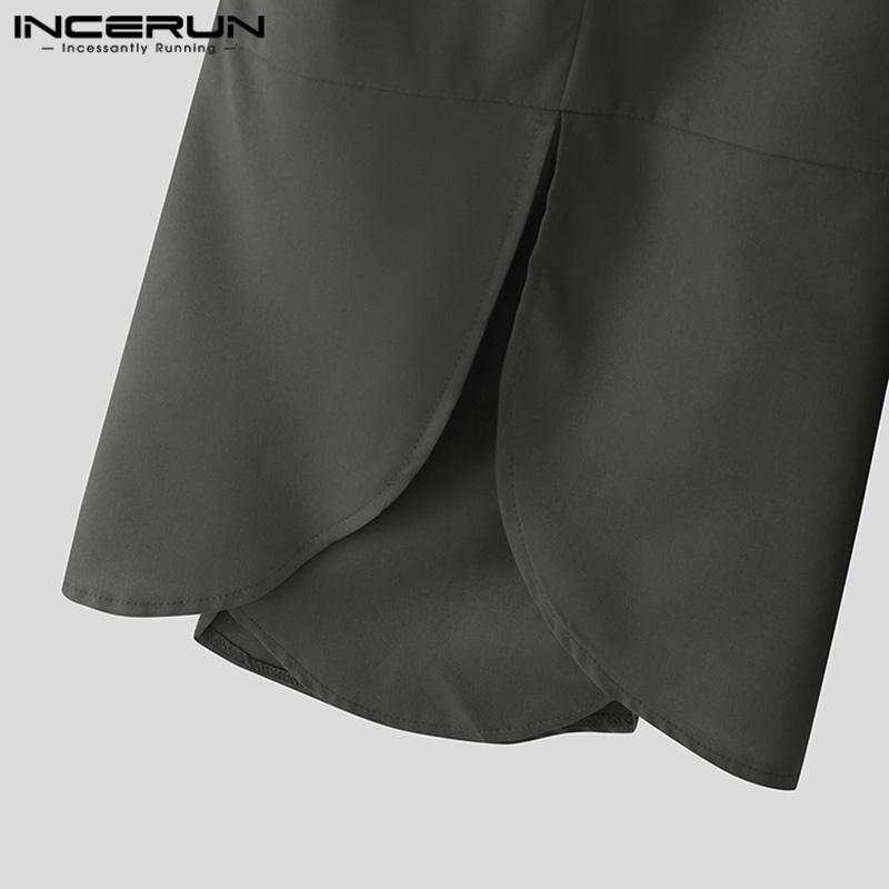 INCERUN Men Elastic Waist Irregular Layers Casual Loose Wide Leg Ankle Pants