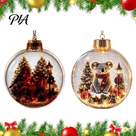 Acrylic Holiday Hanging Charms Glowing Christmas Story Ornament, Light-Up Ball Decor with Warm LED Light, Ornaments Mini Scene 3D Pendant