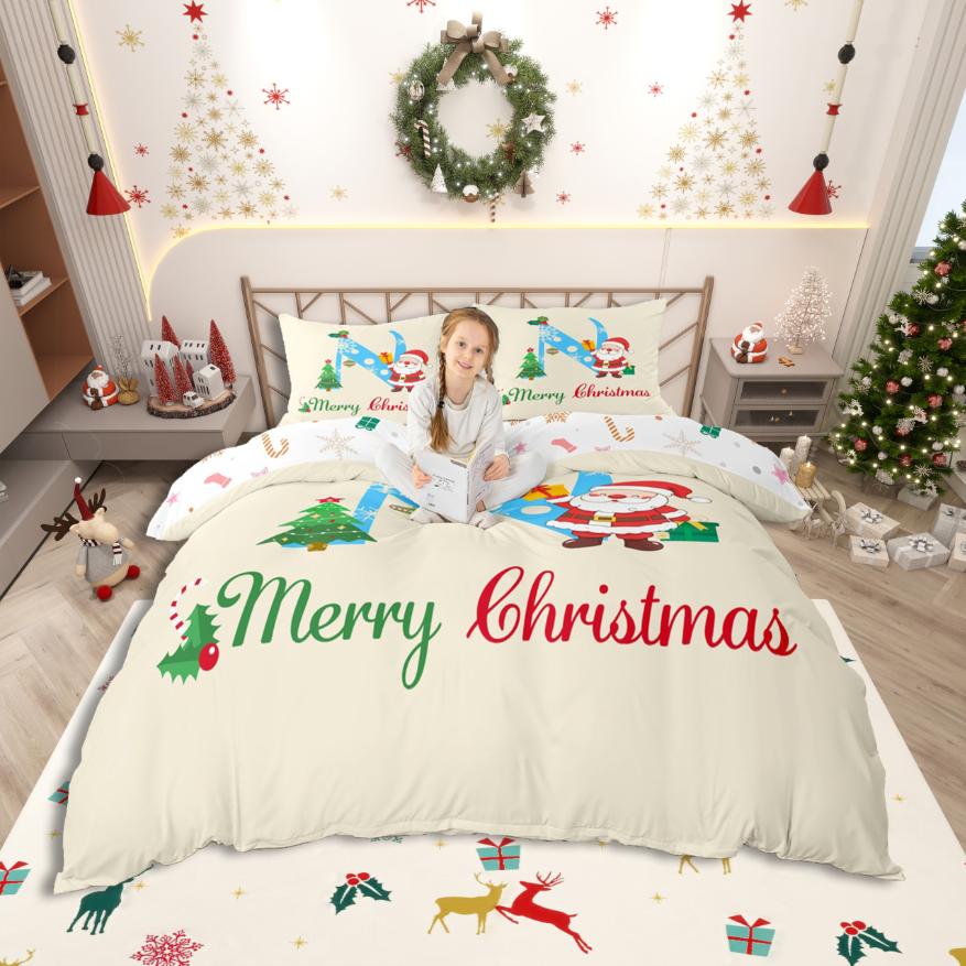Homewish Personalized Letter S Duvet Cover SetXmas Monogrammed Theme Bedding SetKawaii Santa Claus Bed Set For Girl Teens