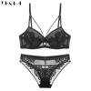 DKGEA Fashion Push Up Bra Sexy Lace Brassiere Thick Women Underwear Set Black
