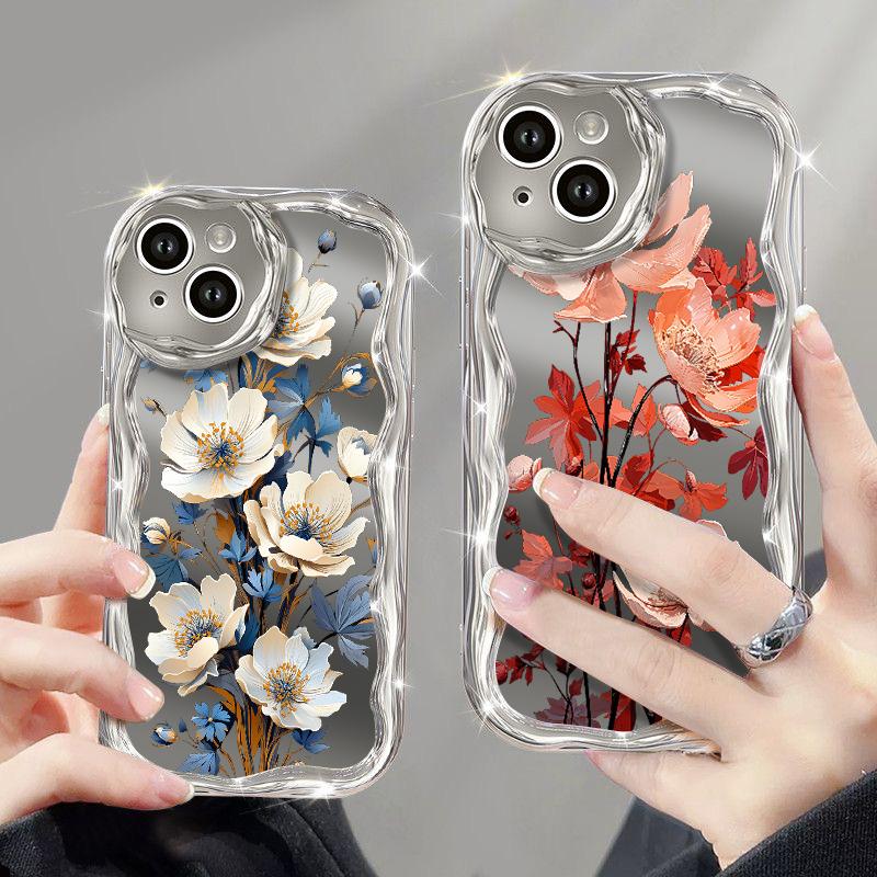 

Для iPhone 16 Pro 15 14 13 Pro Max 12 11 зеркальное покрытие противоударный цветочный узор защита линз мягкий TPU чехол iPhone 15 розовый