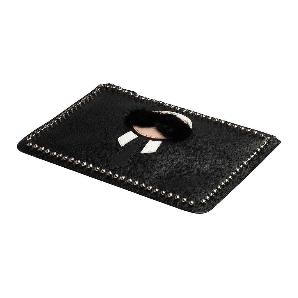 Fendi Zipper Closure Genuine Leather Clutch Men Clutch Black 7N0078-52P-F057A